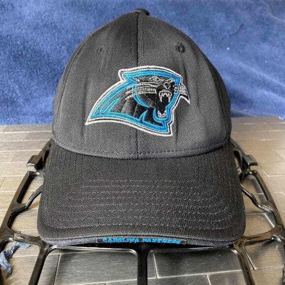 NFL Team Apparel Carolina Panthers Hat Cap Fitted Black NFL Logo Football Mens - Picture 1 of 7